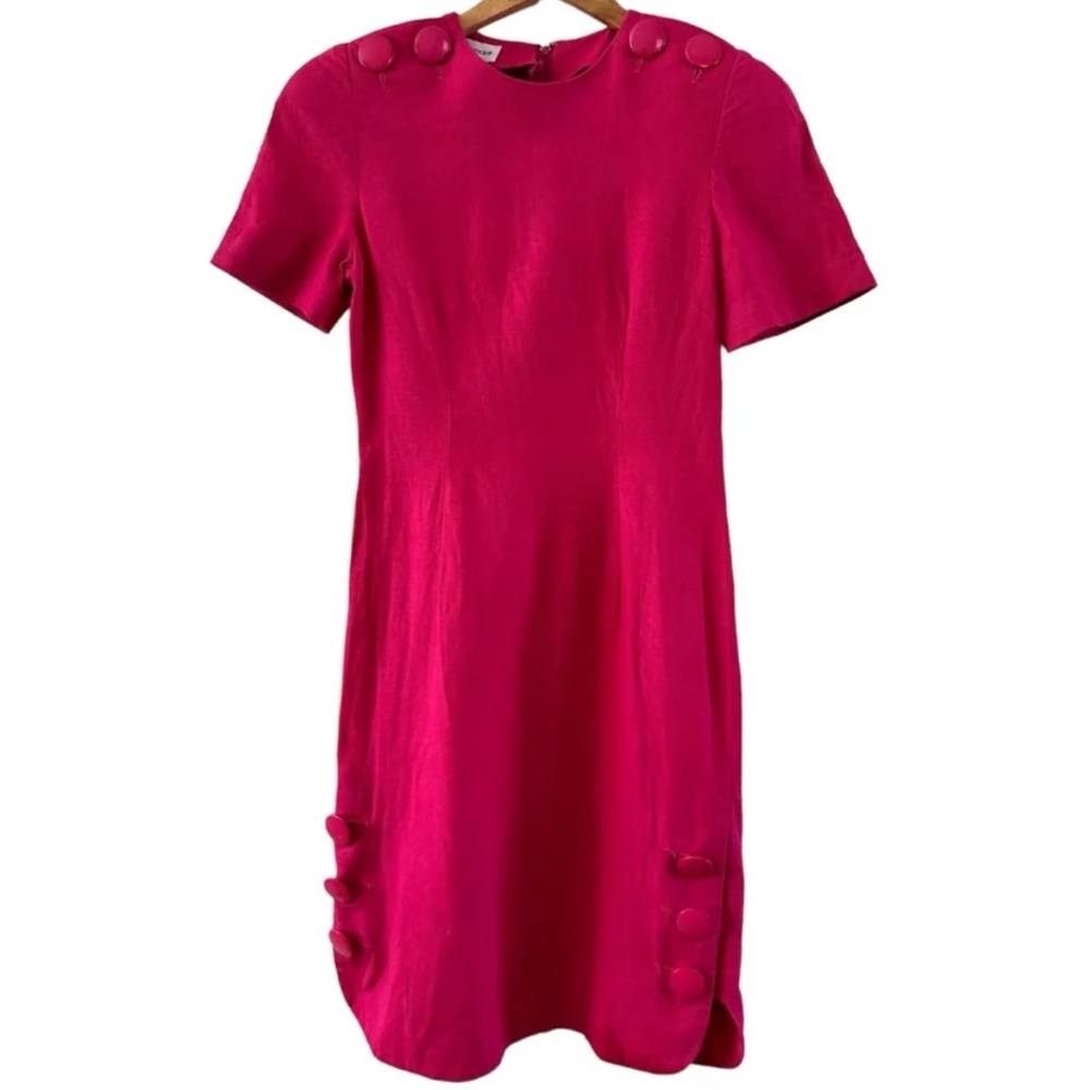 Vintage Nipon Boutique Dress 80s Style Barbiecore Pink Linen Midi Dress size 6